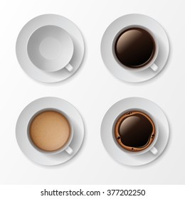 Vector Set Of Coffee Cup Mug With Crema Foam Bubbles Top View Isolated On White Background