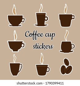 Vector set of coffee Cup stickers. Flat illustration of coffee icons for menu, printing, packaging and other design.