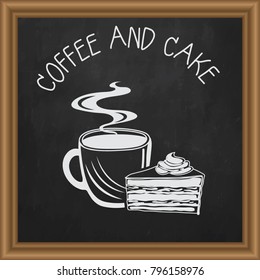 Vector set of coffee cups and cake in bakery style. isolated illustration design