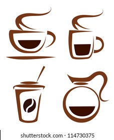 vector set of coffee cups icons, stylized sketch symbols