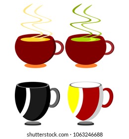 Vector set of coffee cups with smoke on white background