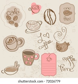Conjunto vetorial: elementos de design de café