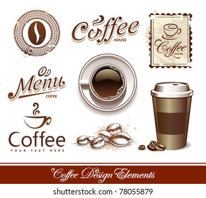 Vector set of coffee design elements.