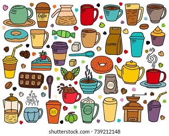 vector set of coffee doodle