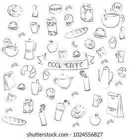 vector set of coffee doodle background, vector background with coffee elements