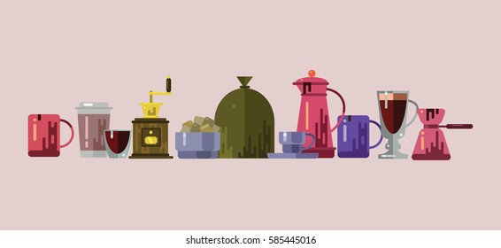 vector set of coffee, flat style, illustration