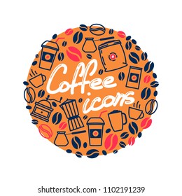 vector set of coffee icons in a circle of lines