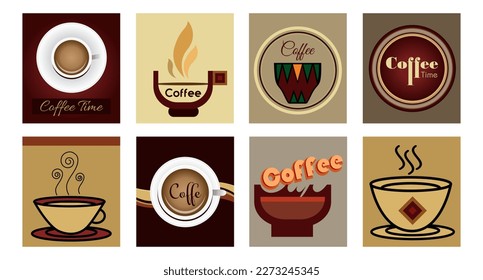 Vector set of coffee labels, template packaging design with coffee cups and text useful for graphic designers or coffee shop menu or restaurants.