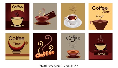 Vector set of coffee labels, template packaging design with coffee cups and text useful for graphic designers or coffee shop menu or restaurants.