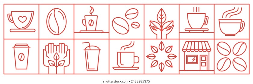 Vector set of coffee logos and icons in outline style - trendy emblems for coffee shops and houses
