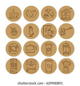 Vector set of coffee making equipment  in trendy linear style, with editable stroke