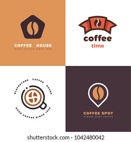 Vector set of coffee shop labels. Negative space logotypes.