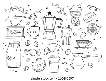 VektorSet mit Kaffee-Sachen im Doodle-Stil