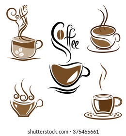 Vector set of coffee and tea cups isolated on white background. Eelements for coffeehouse, cafe or restrant design 