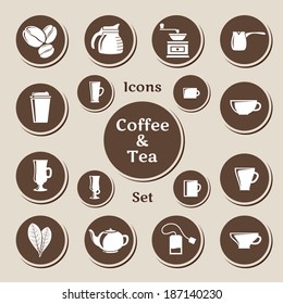 Vector set of coffee and tea icons, for shops, cafe, infographics, instructions, receipts, packages etc.