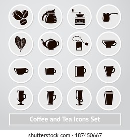 Vector set of coffee and tea icons, for shops, cafe, infographics, instructions, receipts, packages etc.