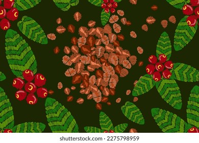 Vector set of coffee tree branches with flower, leaves and beans.Coffee linear print. Abstract cup, sketch. Line art design. Natural aroma drink. Organic illustration.graphic style hand-drawn vector.