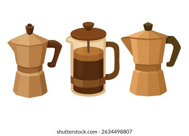 Vector set of coffee-themed desserts, including cake, cookies, cupcake, croissant, and layered sweet.