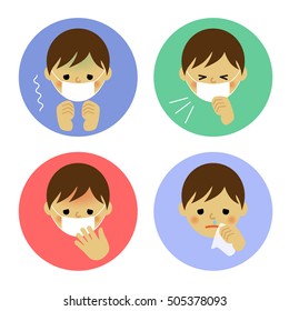 Vector set of cold symptoms of boy
