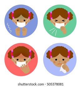 Vector set of cold symptoms of girl