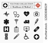 Vector set collection of 16 medical and healthcare related icons isolated on white background
