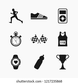 Vector set collection of 9 hugh quality jogging and running related icons isolated on white background