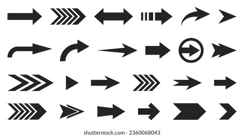 conjunto de vectores colección de elementos de diseño de silueta de señalización de dirección de flecha en varias formas
 aislado en fondo blanco