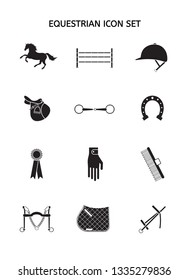 Vector set collection of black horse equestrian equipment icon isolated on white background