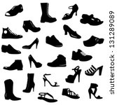 vector set (collection) of black shoes silhouettes on white background