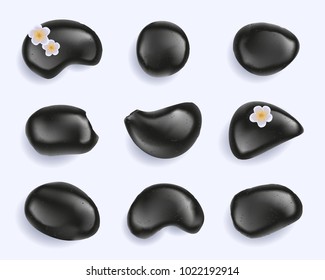 Vector set. Collection of black spa stones. Top view.