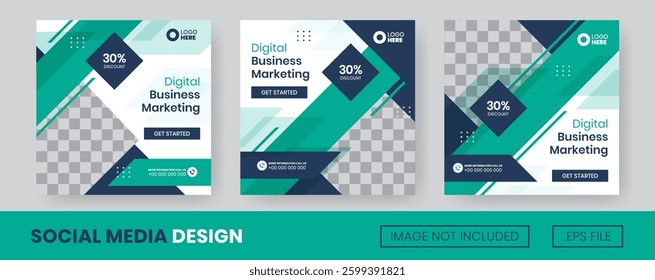 Vector set of collection Business Digital Marketing, Suitable for Flyer, Social Media Post or banner with Blue and Green Color