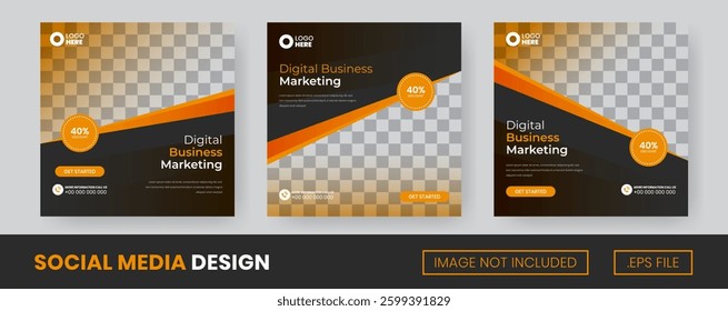 Vector set of collection Business Digital Marketing, Suitable for Flyer, Social Media Post or banner with Orange and Black Color
