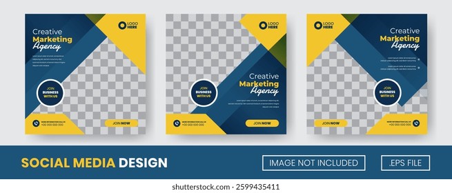 Vector set of collection Business Digital Marketing, Suitable for Flyer, Social Media Post or banner with Blue Color and Yellow Color