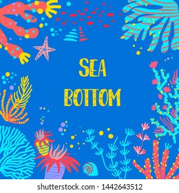 Vector set collection of colorful underwater ocean coral reef plants, corals and anemones. Aquatic and aquarium seaweeds, marine algae, sea wildlife