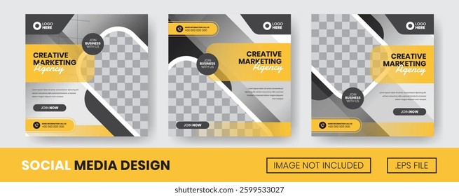 Vector set of collection Creative Marketing Agency, Suitable for Flyer, Social Media Post or banner with Yellow and Black Color
