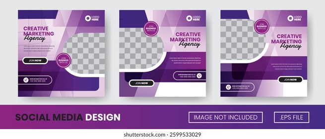 Vector set of collection Creative Marketing Agency, Suitable for Flyer, Social Media Post or banner with Purple Color
