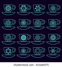 Vector Set of collection cups with mandalas hand drawn illustration ethnic ornament