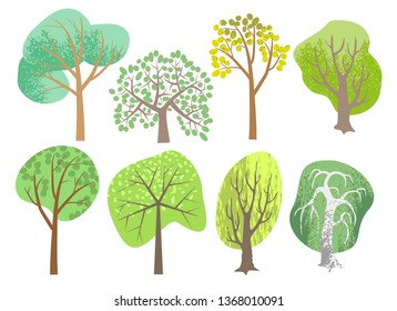 Vector set. Collection of cute summer trees.