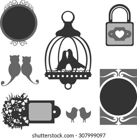 Vector set  collection of decorative design elements for wedding day, family holiday, engagement. 
