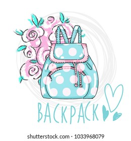 Vector set collection design with beautiful fashion hand drawn bag backpack with flowers and hearts