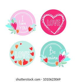 Vector set collection design bright love valentine patches or stickers with hearts 