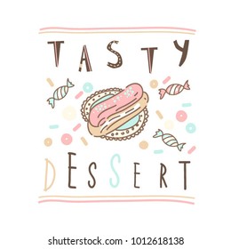 Vector set collection design concept with cute sweet eclair and candies