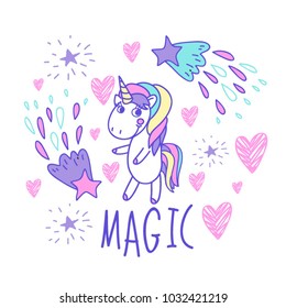 Vector set collection design concept illustration with unicorn and hearts with stars