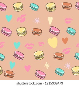 Vector set collection design cute sweet concept hand drawn seamless pattern with macarons and lips