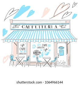 Vector set collection design hand drawn sketch cafe outdoor view