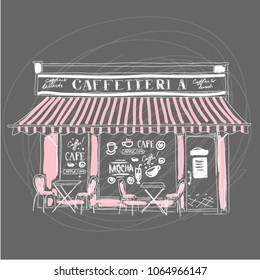 Vector set collection design hand drawn sketch cafe outdoor view