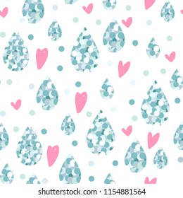 Vector set collection design hand drawn cute seamless pattern witn cute sequin water drops and hearts