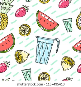 Vector set collection design hand drawn cute sweet fruity summer seamless pattern