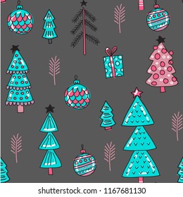 Vector set collection design hand drawn cute winter christmas seamless pattern