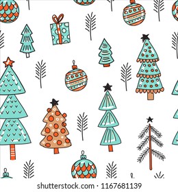 Vector set collection design hand drawn cute winter christmas seamless pattern